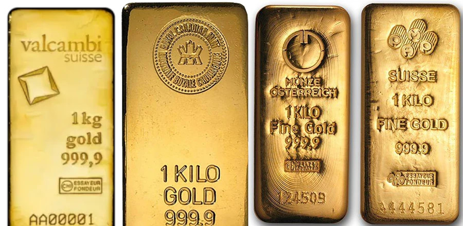 Gold Bullion Bars - One ounce Gold Bars, Au, Oro, 10 ounce Gold Bars, Kilogram Gold Bars, 100 ounce Gold Bars at Palos Verdes Coin Exchange