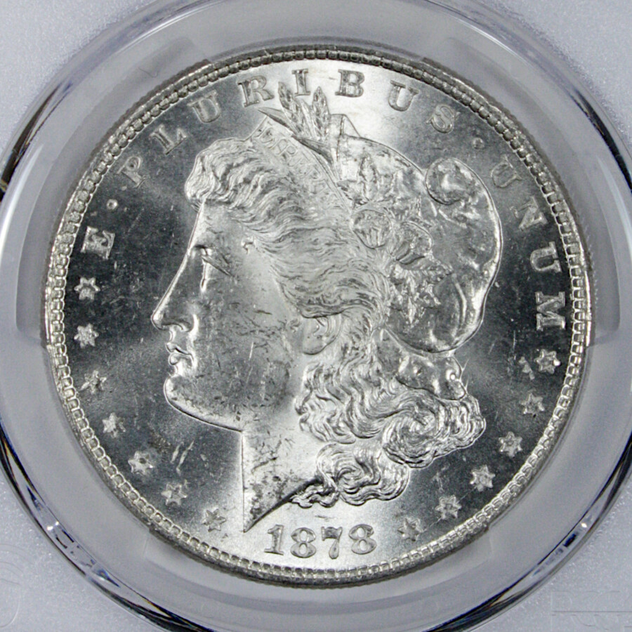 1878 8TF Morgan Silver Dollar $1 PCGS MS63 - Obverse, Enlarged