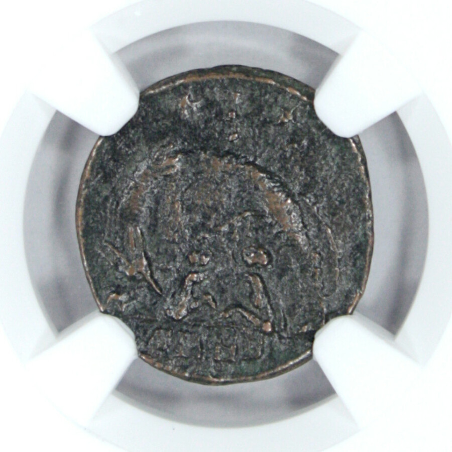 Roman Empire AD 330-340 Constantian AE3/4 BI Nummus, She-Wolf & Twins, NGC, Obverse enlarged 1