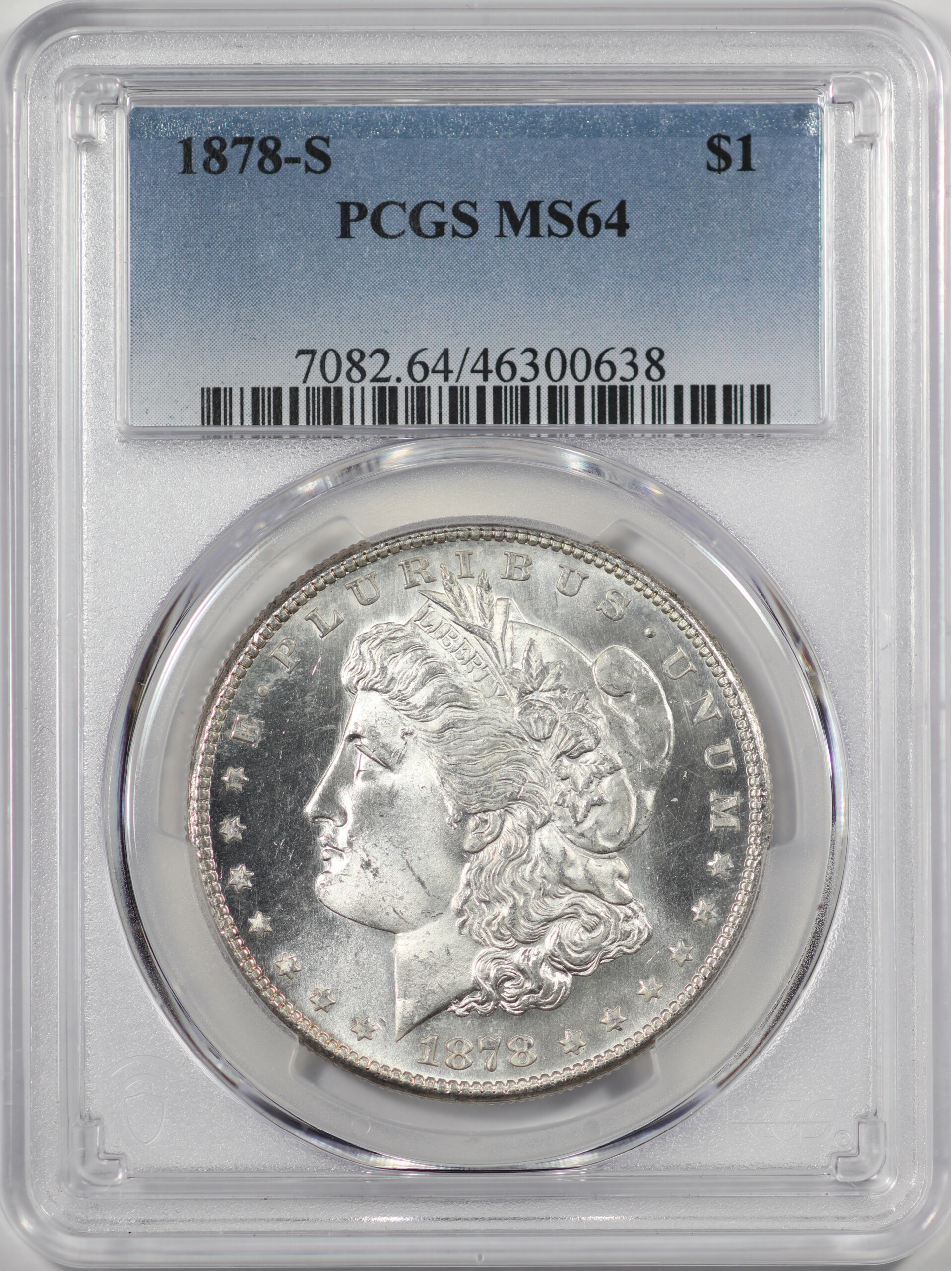 1878-S Morgan Silver Dollar, PCGS MS64, Obverse Slab
