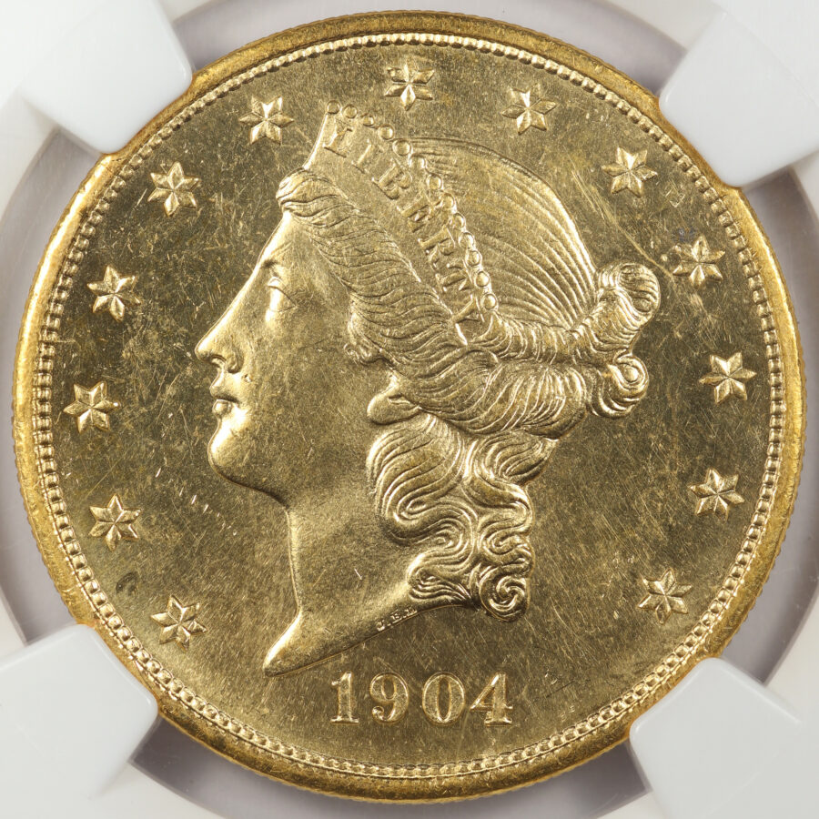 1904 $20 Liberty Gold Double Eagle Gold NGC MS 62 PL Prooflike CAC- Obverse Close Up