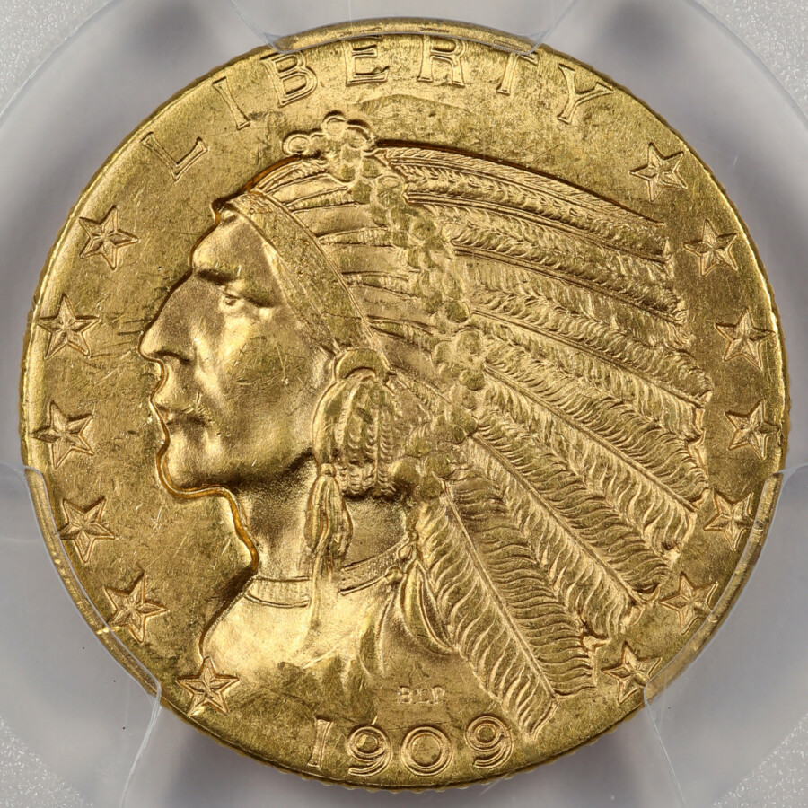1909-D $5 Indian Gold Half Eagle, PCGS MS64+ - Obverse Close Up