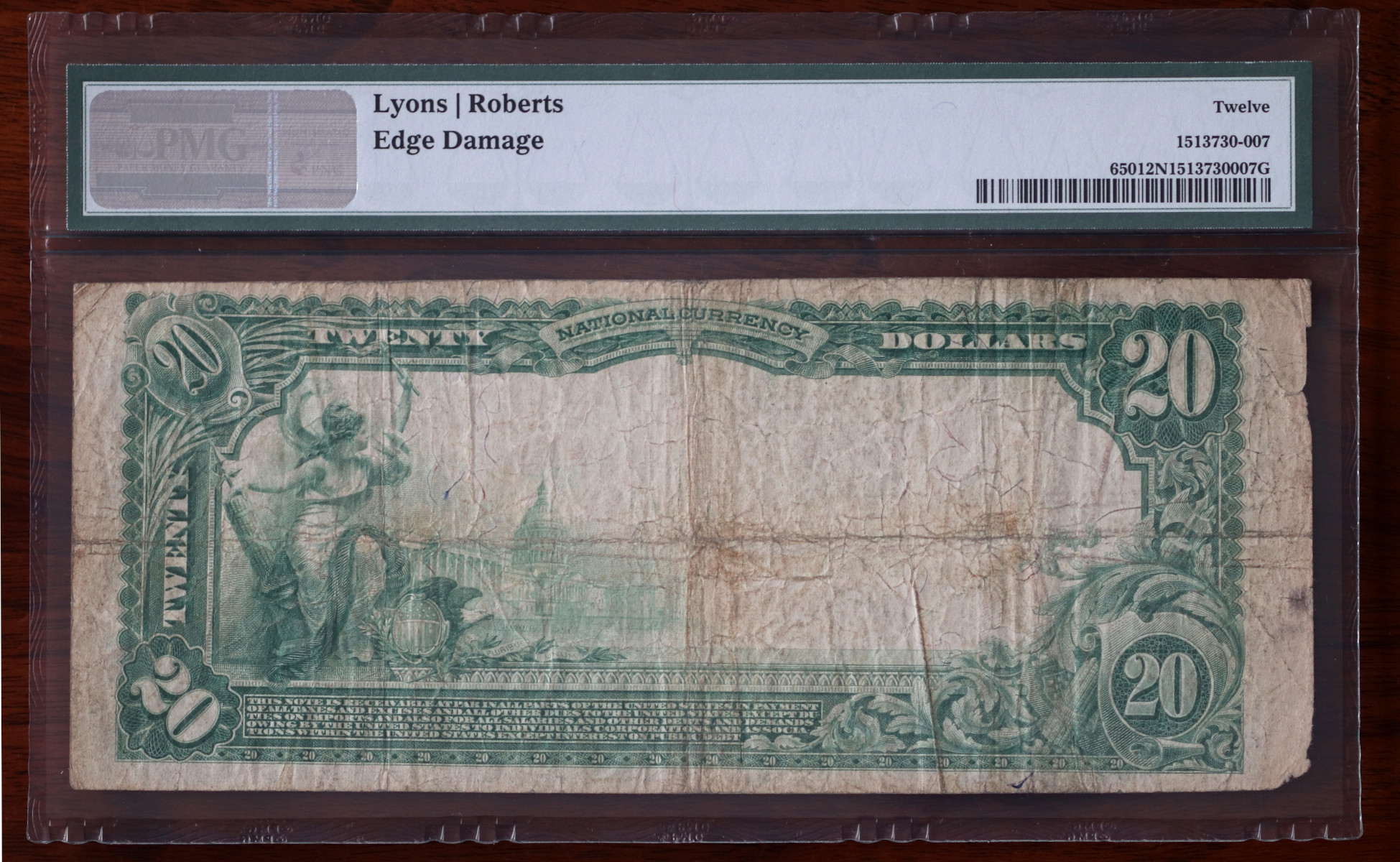 A $20 National Bank Note, Ocean Park, certified PMG Net Fine 12, from The South Bay Collection of Rare National Bank Notes, offered by Palos Verdes Coin Exchange