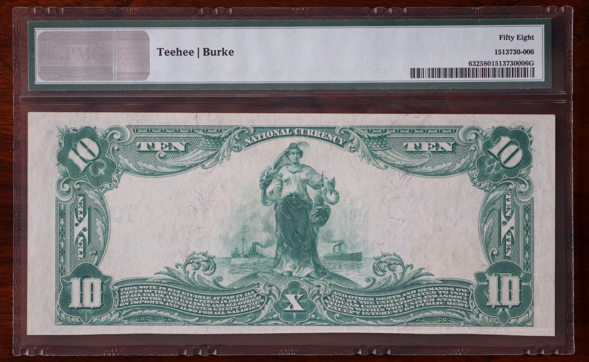 A $10 National Bank Note, San Pedro, certified PMG Choice About Uncirculated 58, from The South Bay Collection of Rare National Bank Notes, offered by Palos Verdes Coin Exchange