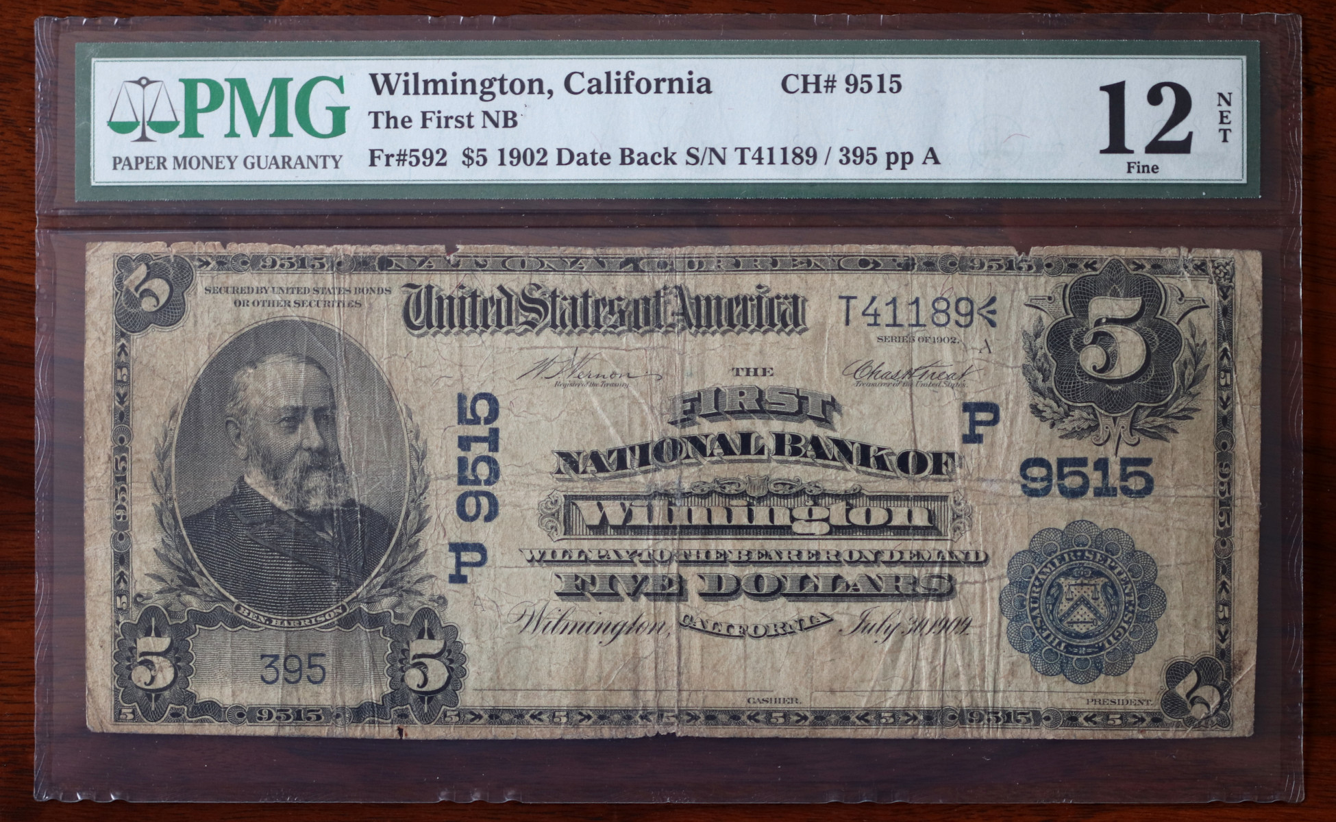 A $5 National Bank Note, Wilmington, certified PMG Net Fine 12, from The South Bay Collection of Rare National Bank Notes, offered by Palos Verdes Coin Exchange