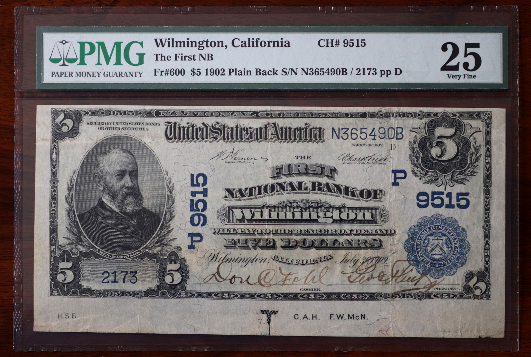 A $5 National Bank Note, Wilmington, certified PMG Very Fine 25, from The South Bay Collection of Rare National Bank Notes, offered by Palos Verdes Coin Exchange