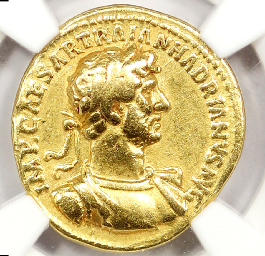 Roman Empire, Hadrian, AD 117-138 AV Gold Aureus, NGC Choice Fine - obverse large - a collectible roman gold coin offered by Palos Verdes Coin Exchange
